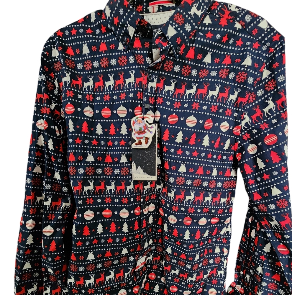 Mens medium Christmas Cactus Man button down